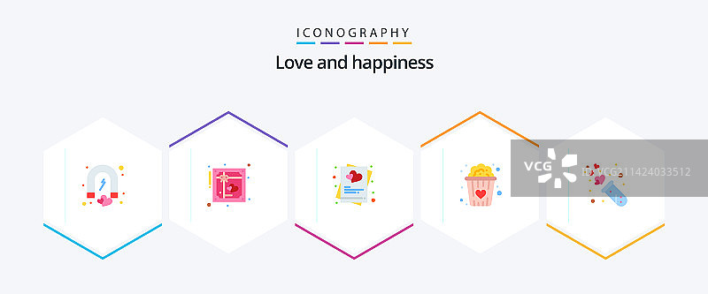 包含零食爱情食物的扁平爱心图标包25个图片素材