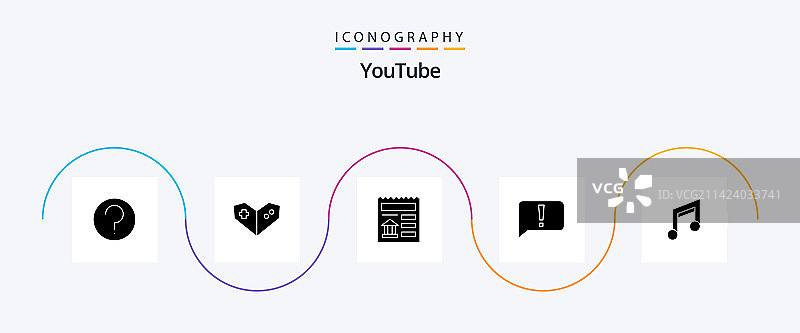 YouTube标志符号5图标包，包括设计应用图片素材