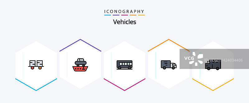 包含巴士的25个车辆填充图标包图片素材