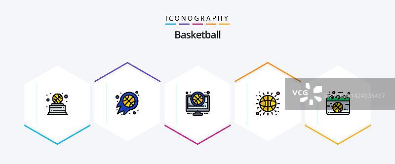篮球填充轮廓图标包图片素材