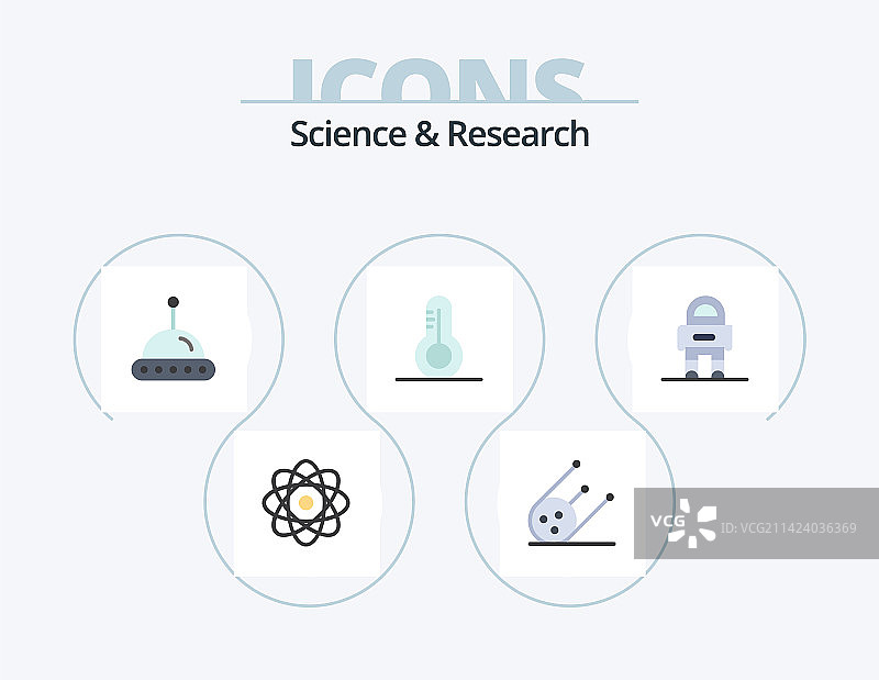 扁平风格科学图标，含太空服UFO设计图片素材