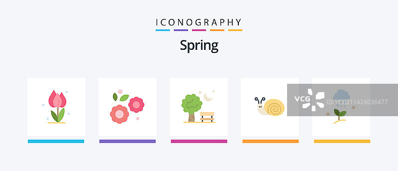 春季扁平5图标包，包括春季复活节图片素材