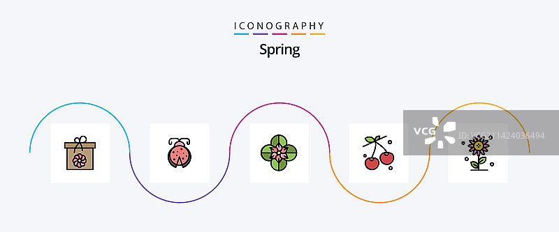 春季线条填充扁平五件套图标图片素材