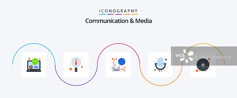 通讯与媒体扁平风格图标包（5个）图片素材