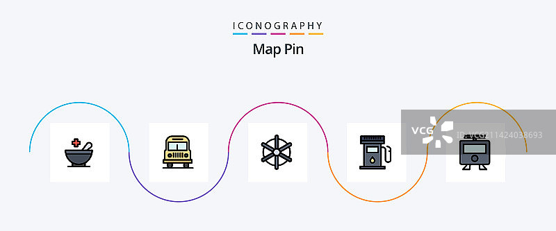 地图图钉线性填充扁平风格图标图片素材