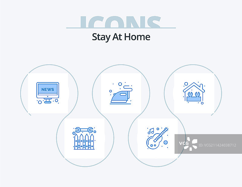 居家蓝色图标包，5个图标设计图片素材