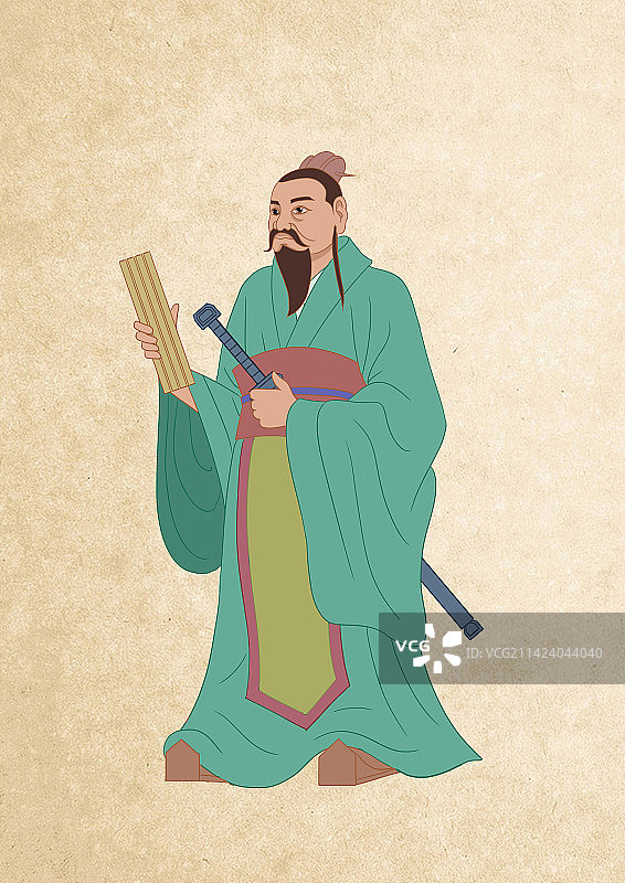 古代古时候古典古人春秋时代山东曲阜教育家孔子孔丘人物插画图片素材