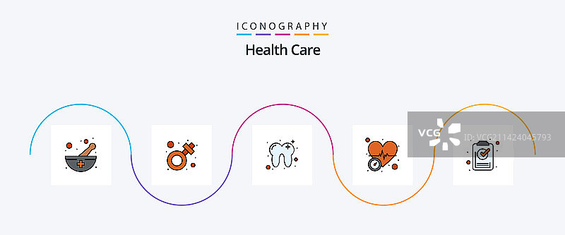 医疗保健线性填充平面5图标包图片素材
