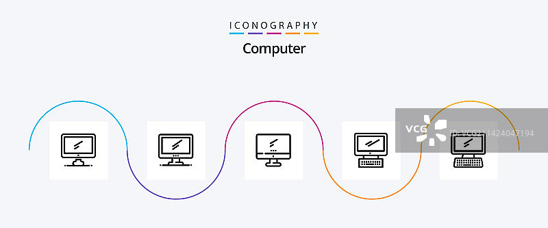包含键盘的电脑线性图标套装图片素材