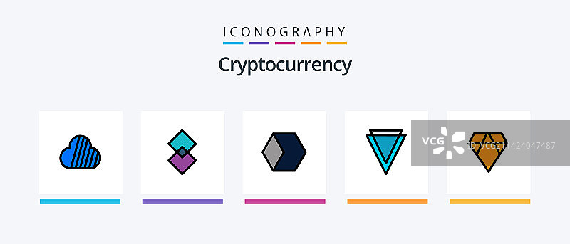 加密货币线性填充风格图标套装，包含5个图标图片素材