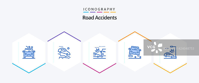 包括汽车在内的25个蓝色道路事故图标包图片素材