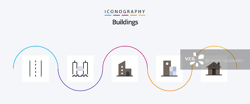 包含时钟的扁平风格建筑图标图片素材
