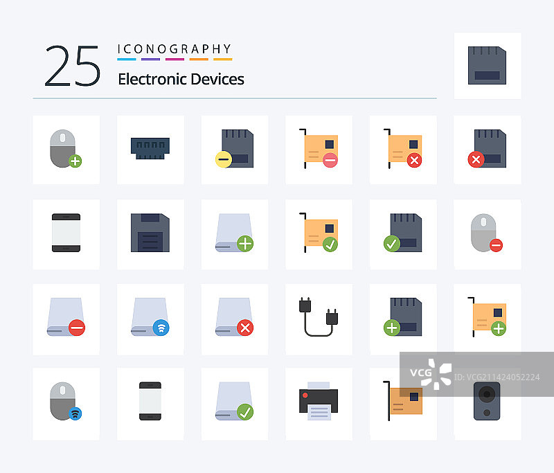 包含设备的25个扁平彩色图标包图片素材