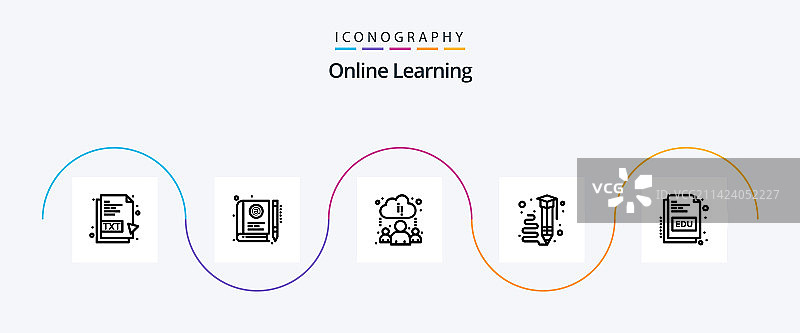 包含书籍的在线学习线性图标包图片素材