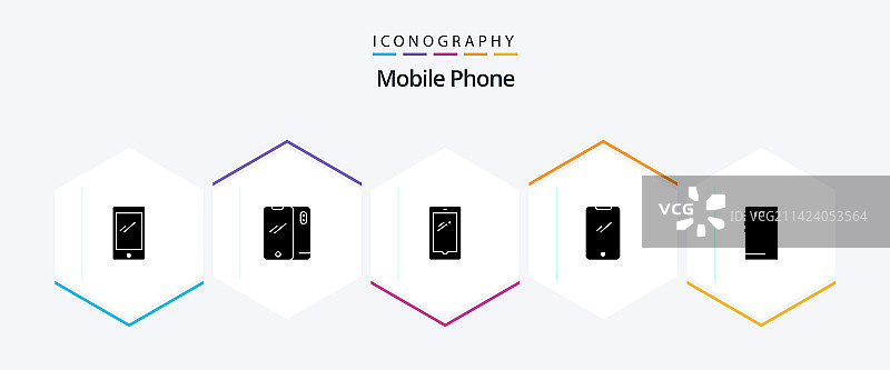 包含相机的25个手机图标图片素材