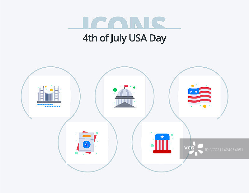 美国扁平风格5图标包，美国房屋桥梁图片素材