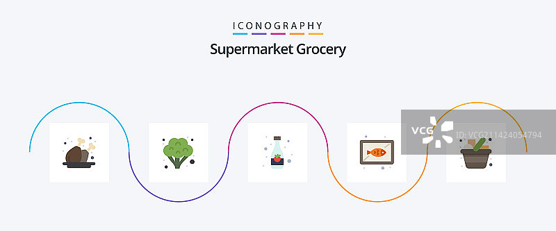 包含食品杂货烹饪的扁平化风格食品杂货5图标包图片素材