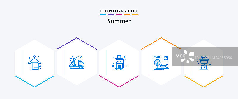 包含阳光假期的25个蓝色夏季图标包图片素材