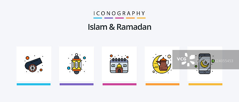 伊斯兰教与斋月线性图标集图片素材