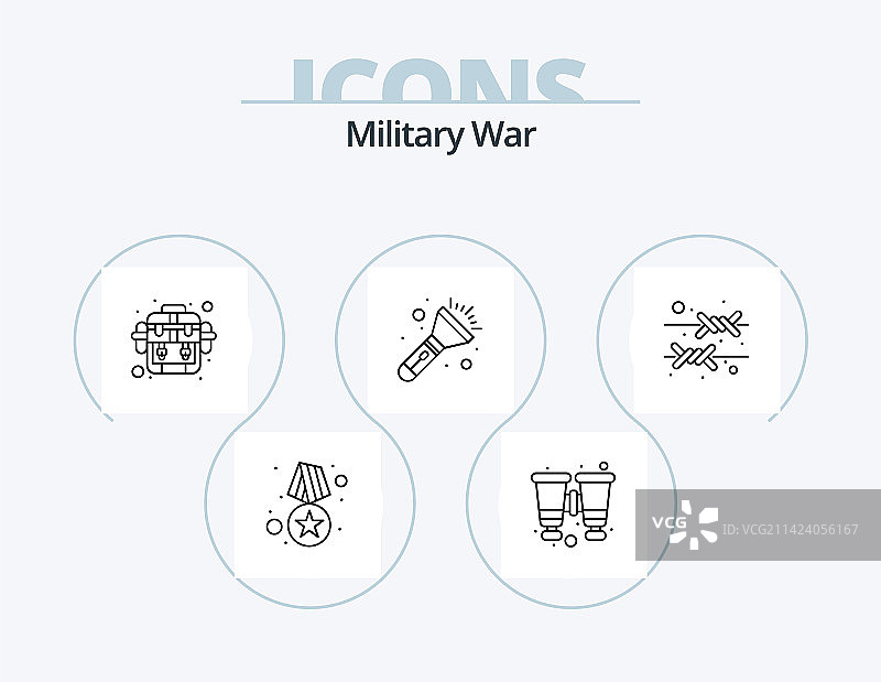 军事战争线条图标包，5个图标设计徽章图片素材