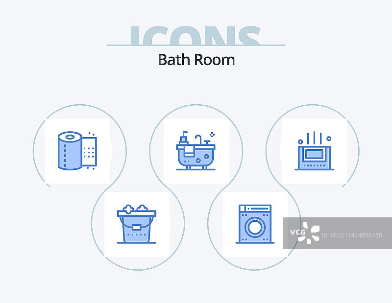 浴室蓝色图标包5个图标设计图片素材