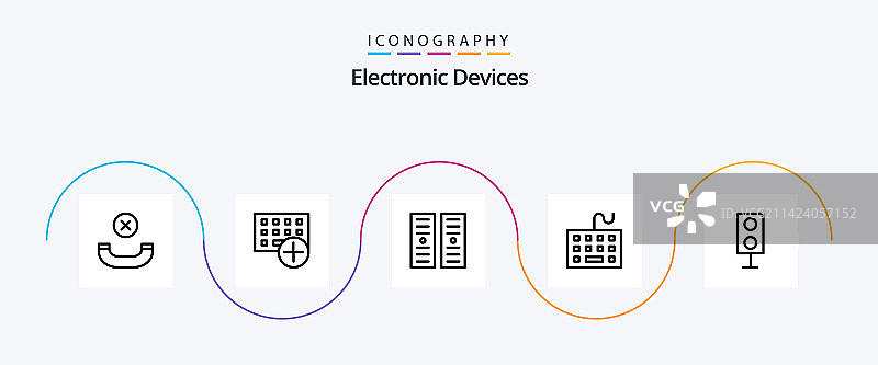 设备线性图标包，含5个图标设计：电子产品图片素材