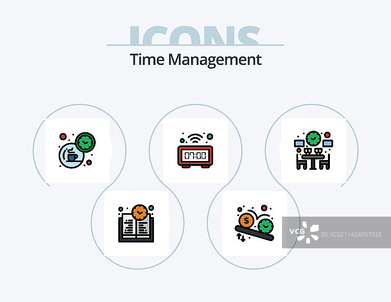 时间管理线性填充图标包（5个图标）图片素材