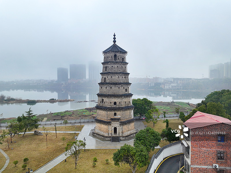 湖南省邵阳市北塔区邵阳北塔双清公园航拍图片素材