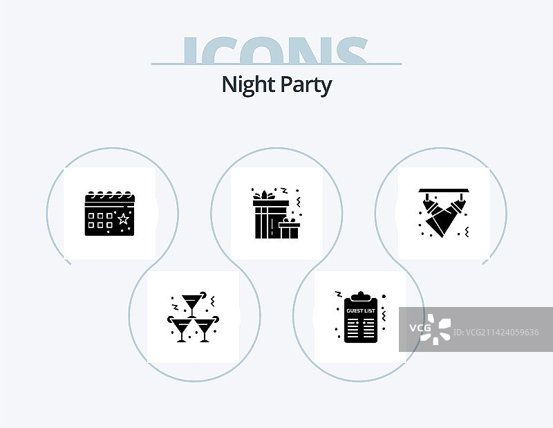 夜间派对字形图标套装（5个图标设计）图片素材