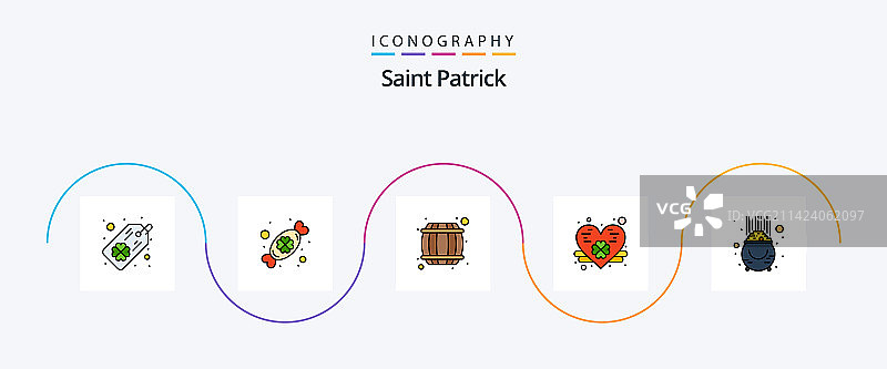 圣帕特里克节线性填充扁平风格图标套装图片素材