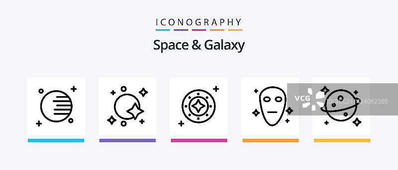 包含外星人在内的太空星系线性图标包图片素材