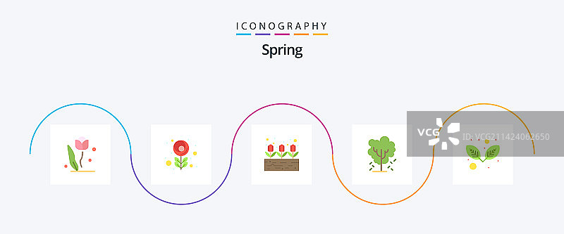 扁平风格春季图标（含树叶元素）图片素材