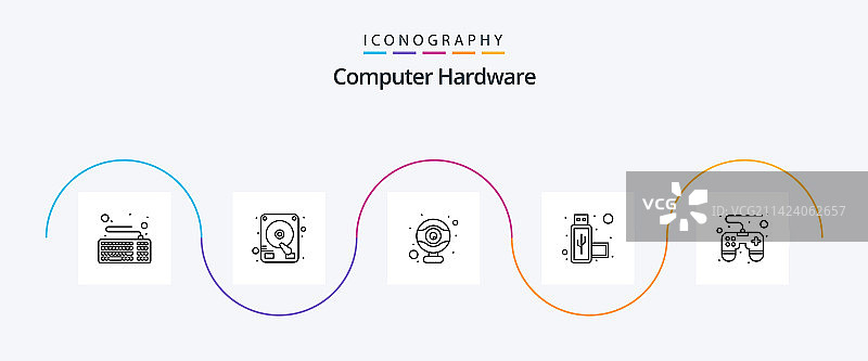 电脑硬件线性图标包，包含多种元素图片素材