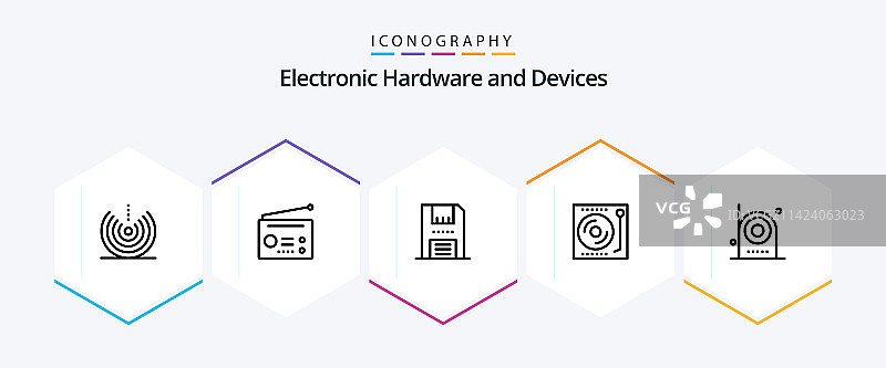 包含转盘DJ的25个线条设备图标包图片素材