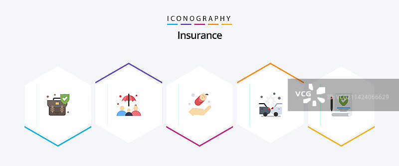 包含纸张的25个扁平化保险图标图片素材