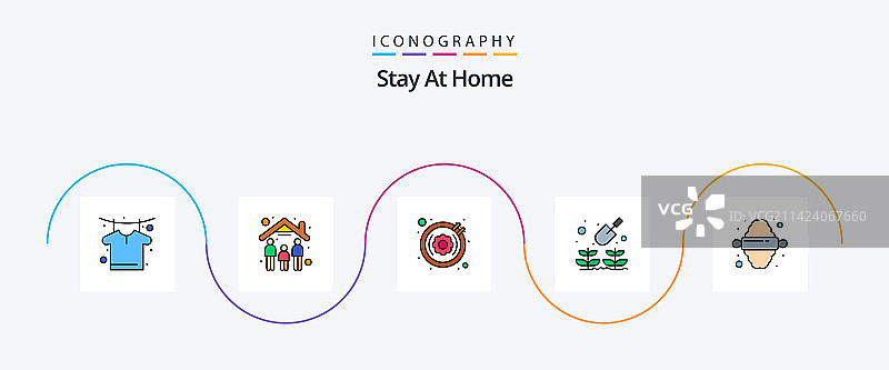 宅家线性填充平板图标包图片素材