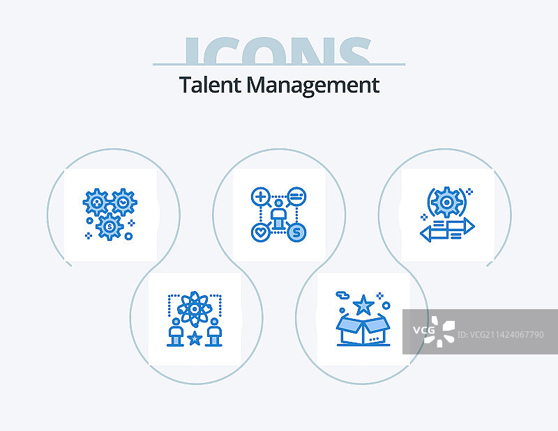 人才管理蓝色图标包，5个图标设计图片素材