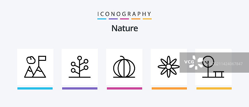 包含树木的5个自然线条图标包图片素材