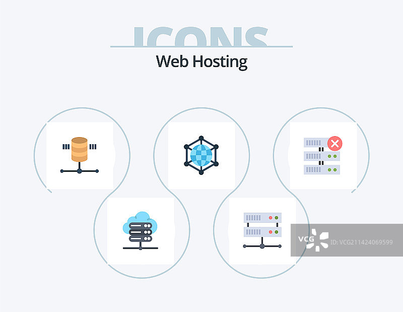Web Hosting 扁平图标组合：服务器设计图片素材
