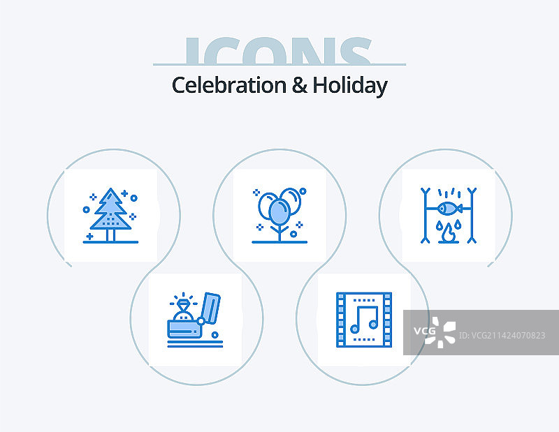 庆祝和节日蓝色图标包5个图标图片素材