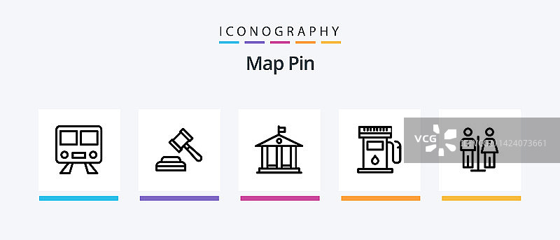 地图图钉线性图标包5款图标设计：车轮、旅行图片素材