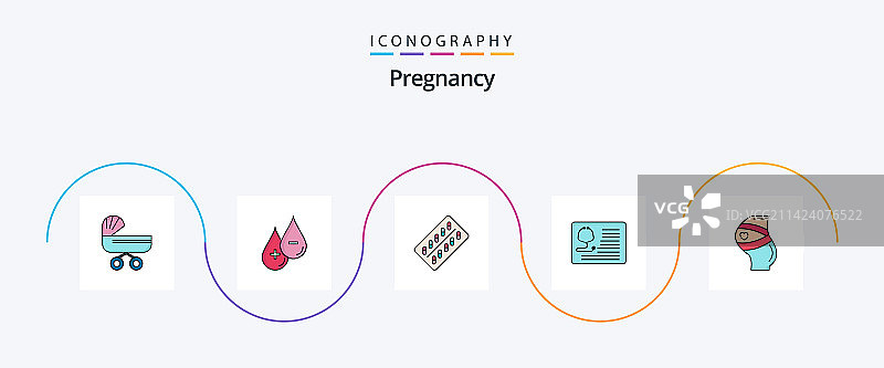 包含的5个怀孕线条填充图标包图片素材