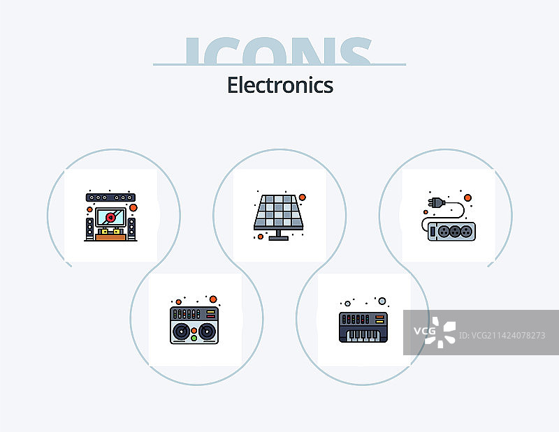 电子产品线性填充五图标包设计图片素材