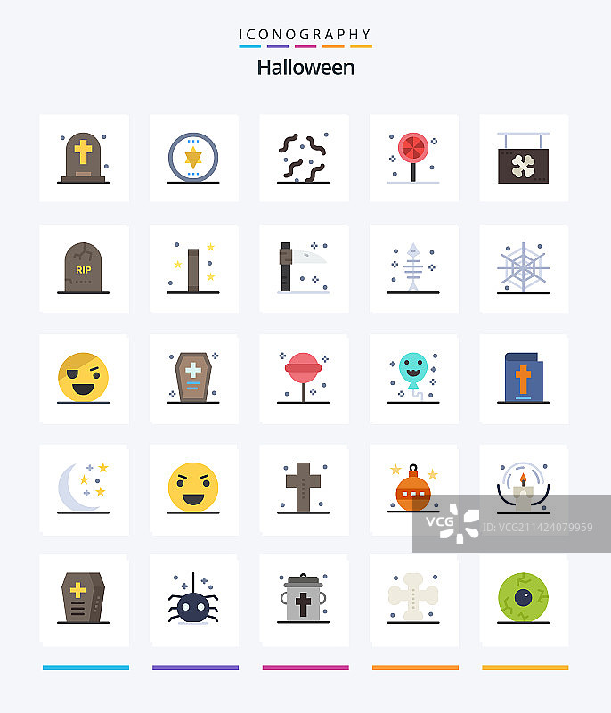 创意万圣节25个扁平风格图标包，例如商店图片素材