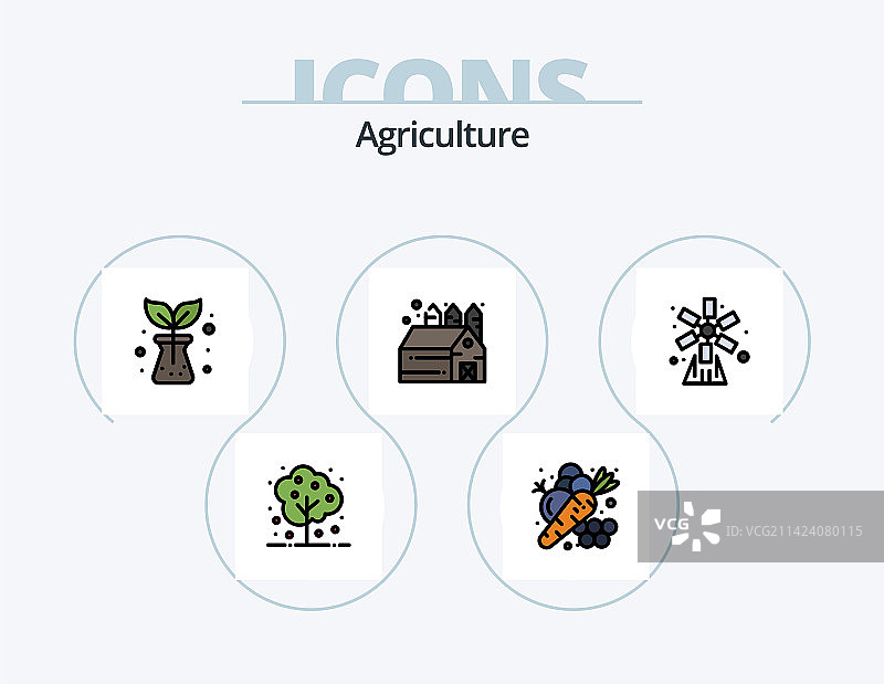 农业线性填充图标包5个图标设计图片素材