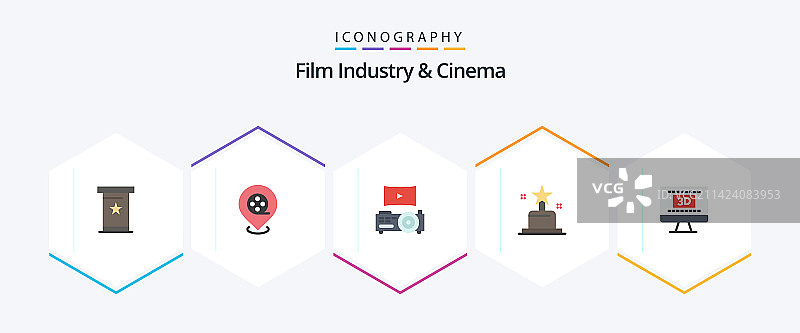 包含电影元素的电影院25个扁平图标包图片素材