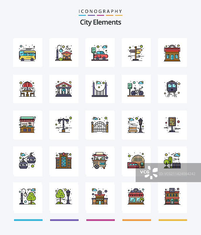 25个线性填充城市元素创意图标包图片素材