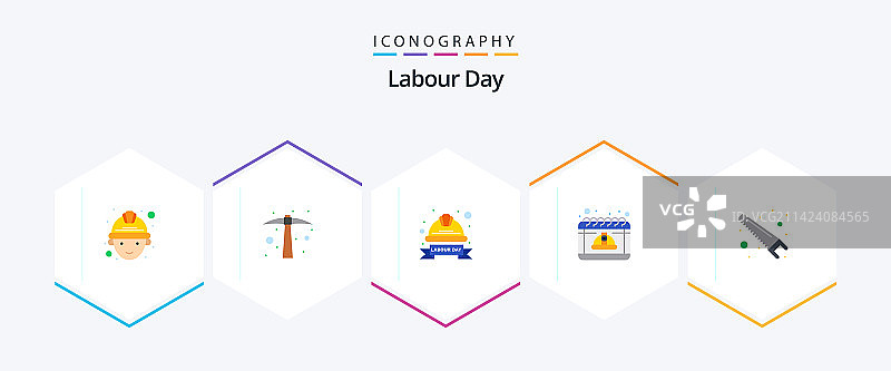 包含“手”和“五月”元素的25个扁平劳动节图标包图片素材