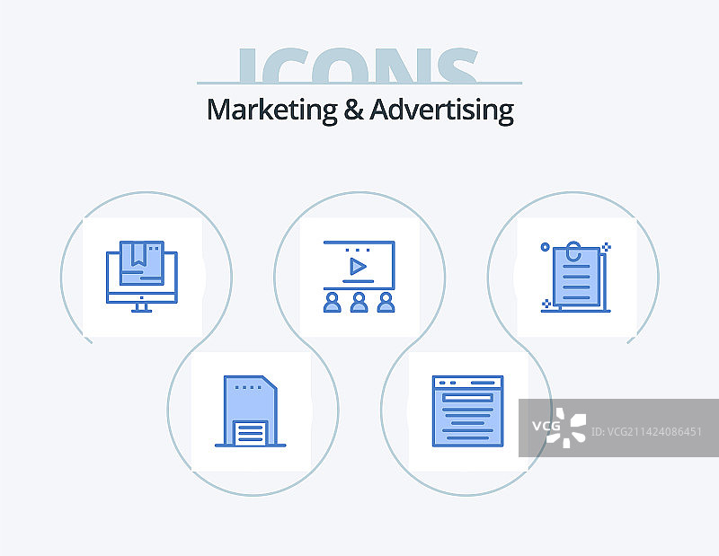 营销和广告蓝色图标包5个图标图片素材