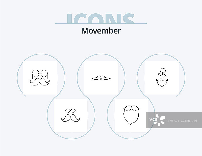 眼镜设计的Movember线性图标包5图片素材